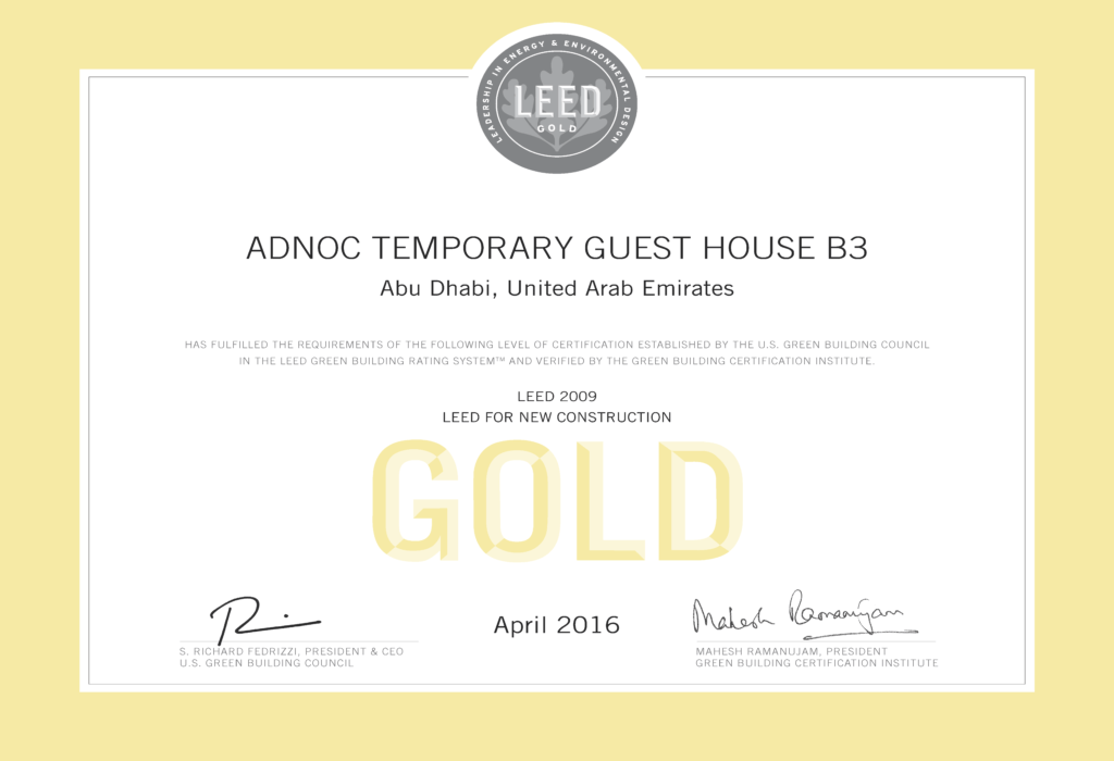 ADNOC Temporary Guest House B3 LEED Gold Certificate